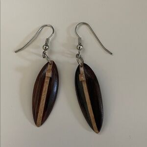 Surfboard Earrings -Brown and Tan Wood